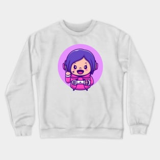 Cute Girl Gaming Holding Joystick Cartoon Crewneck Sweatshirt